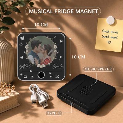 for Wife Husband Personalized Musical Fridge Magnet Custom with Photo & Song Audio Message Gift Rechargeable Sound Magnet
